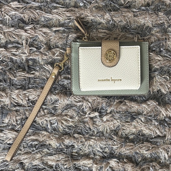 Nanette Lepore Accessories - Nanette Lepore Olive, Cream & Tan Leather Wristlet Card Holder